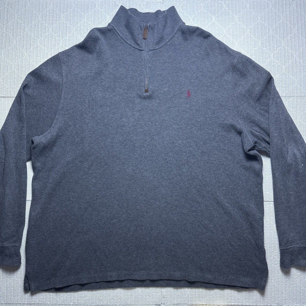 Polo Ralph Lauren Men's Gray XXL Quarter Zip Estate Rib Pullover Sweater